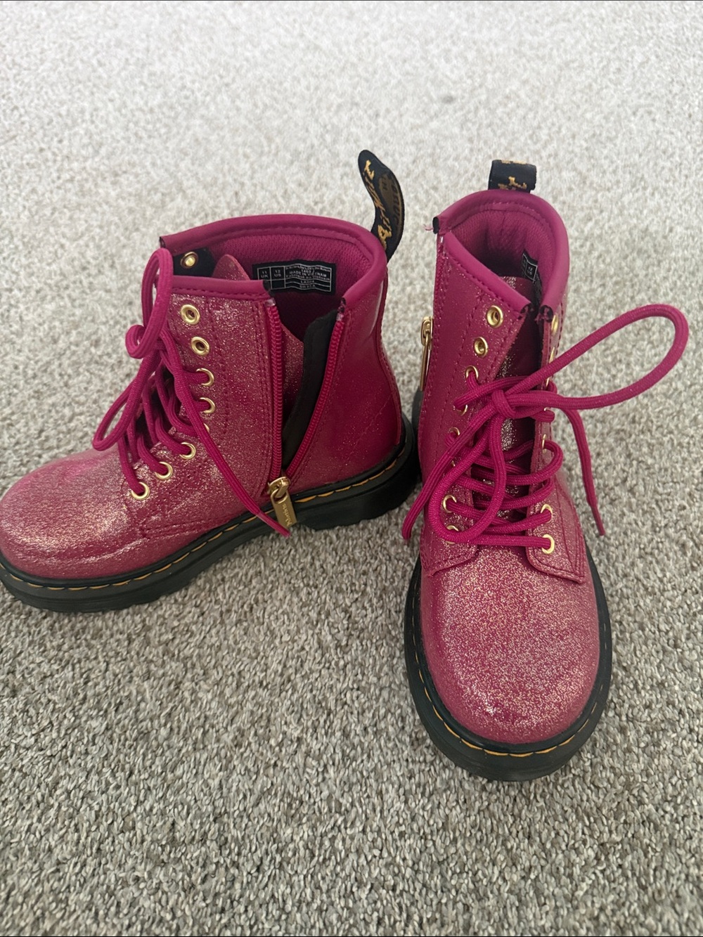 Dr. Martens Kids Glitter Lace-Up Ankle Boots in Fuchsia